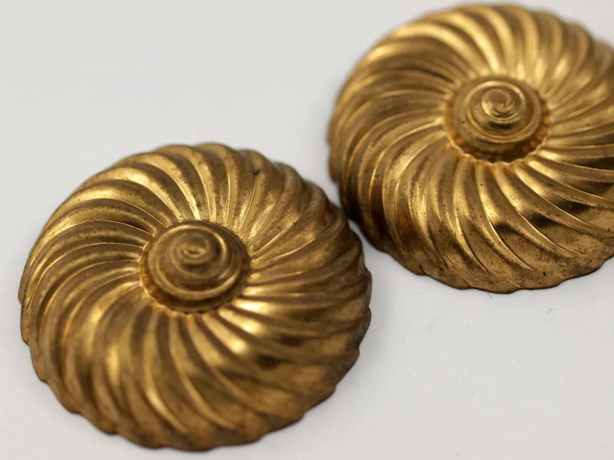 1 Vintage Spiral Raw Brass Cabochon 37 Mm