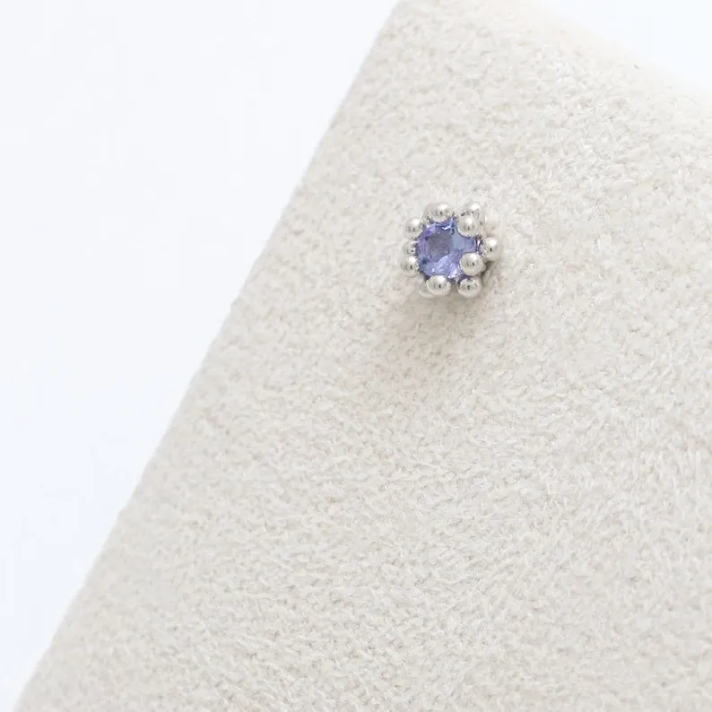 14K 18K Solid Gold 0.1ct Genuine Tanzanite Bubbles Ball Flower Cartilage Tragus Helix Piercing