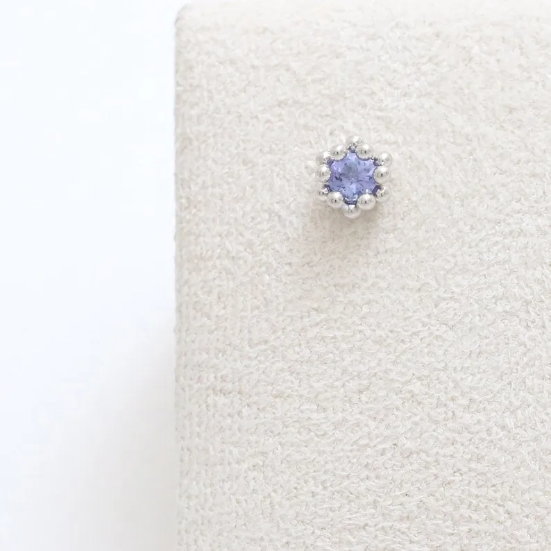 14K 18K Solid Gold 0.1ct Genuine Tanzanite Bubbles Ball Flower Cartilage Tragus Helix Piercing