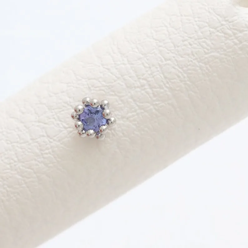 14K 18K Solid Gold 0.1ct Genuine Tanzanite Bubbles Ball Flower Cartilage Tragus Helix Piercing