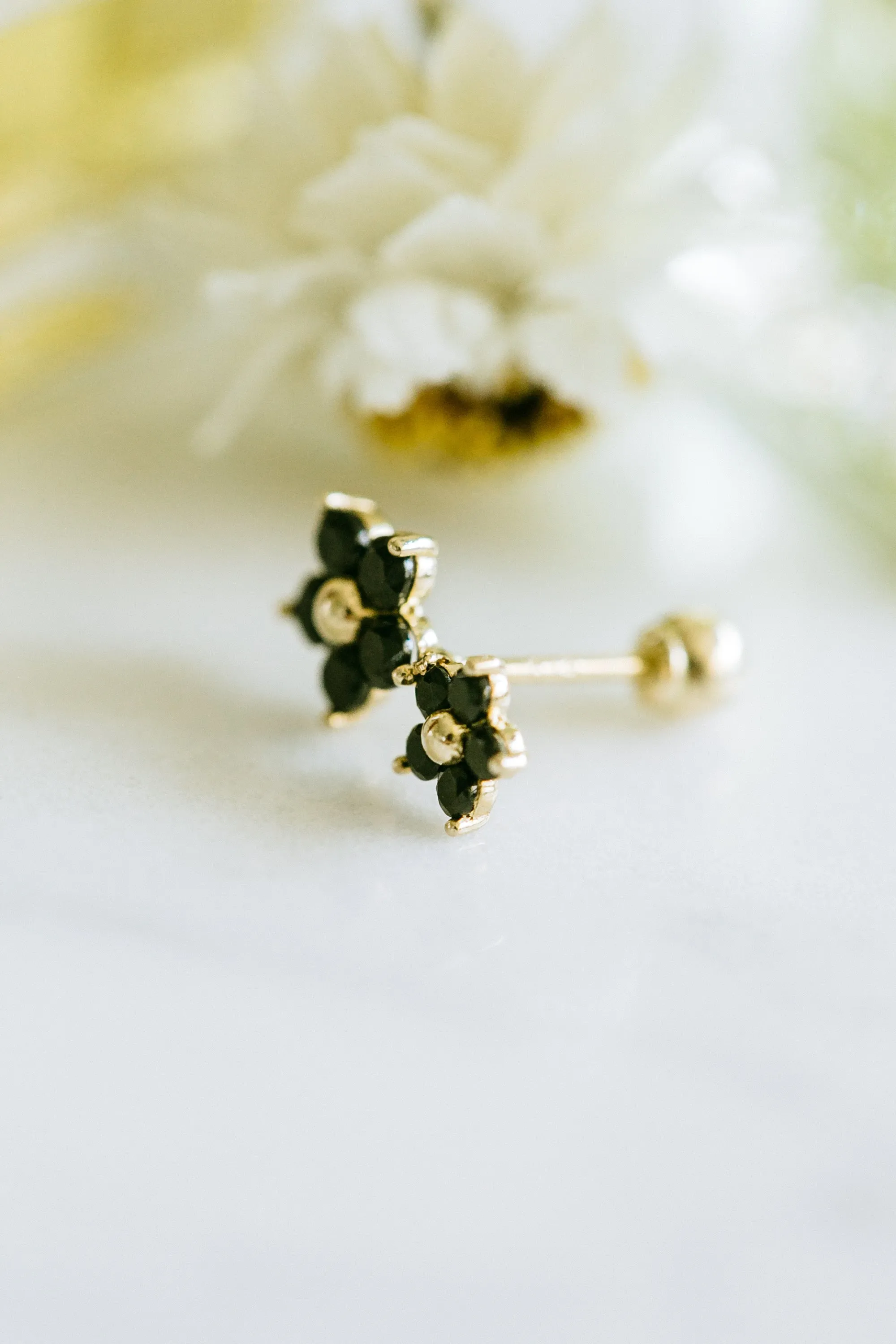 14k Gold Jewelry Double Daisy Flower Barbell Barbells Ears Stud Piercing