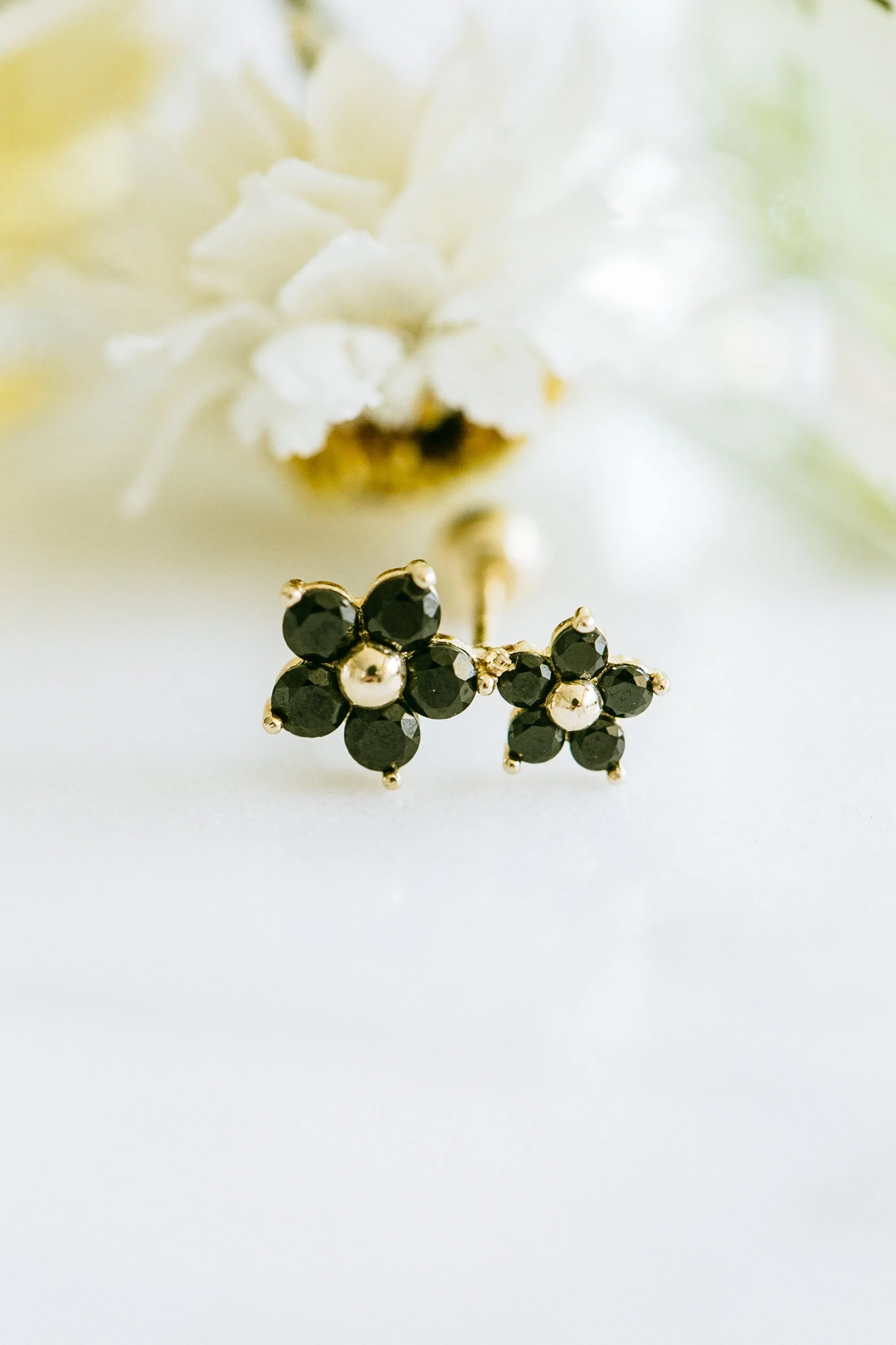 14k Gold Jewelry Double Daisy Flower Barbell Barbells Ears Stud Piercing