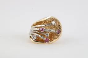 14k Two Tone Gold 0.24tcw Diamond & 0.40tcw Ruby Flower Ring Size 7 (13.75g.)