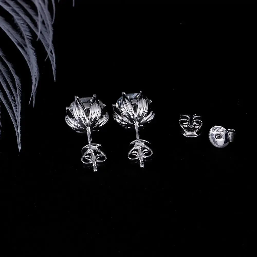 14k White Gold & Platinum Plated Silver Flower Stud Moissanite Earrings 2ctw