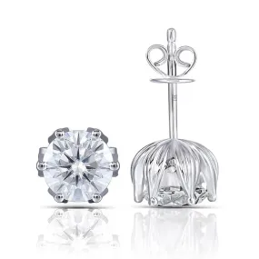 14k White Gold & Platinum Plated Silver Flower Stud Moissanite Earrings 2ctw