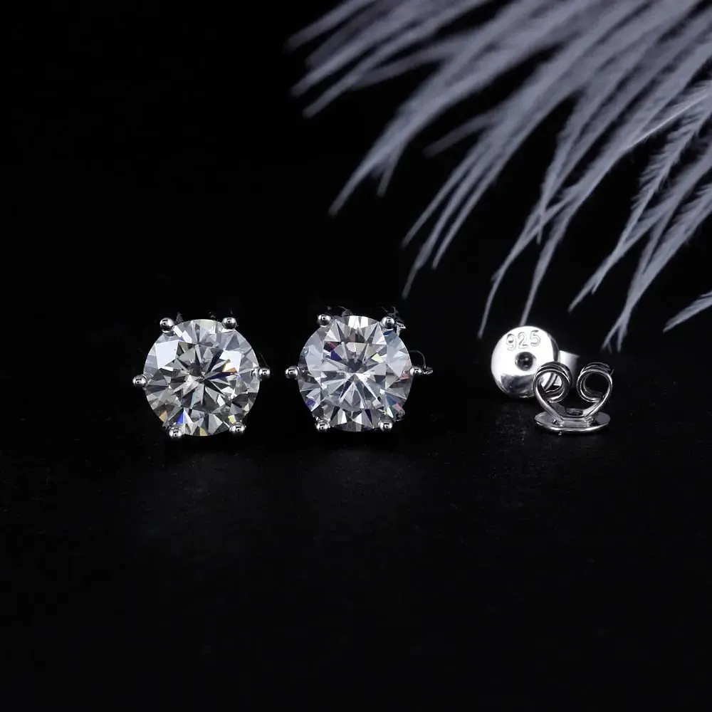 14k White Gold & Platinum Plated Silver Flower Stud Moissanite Earrings 2ctw