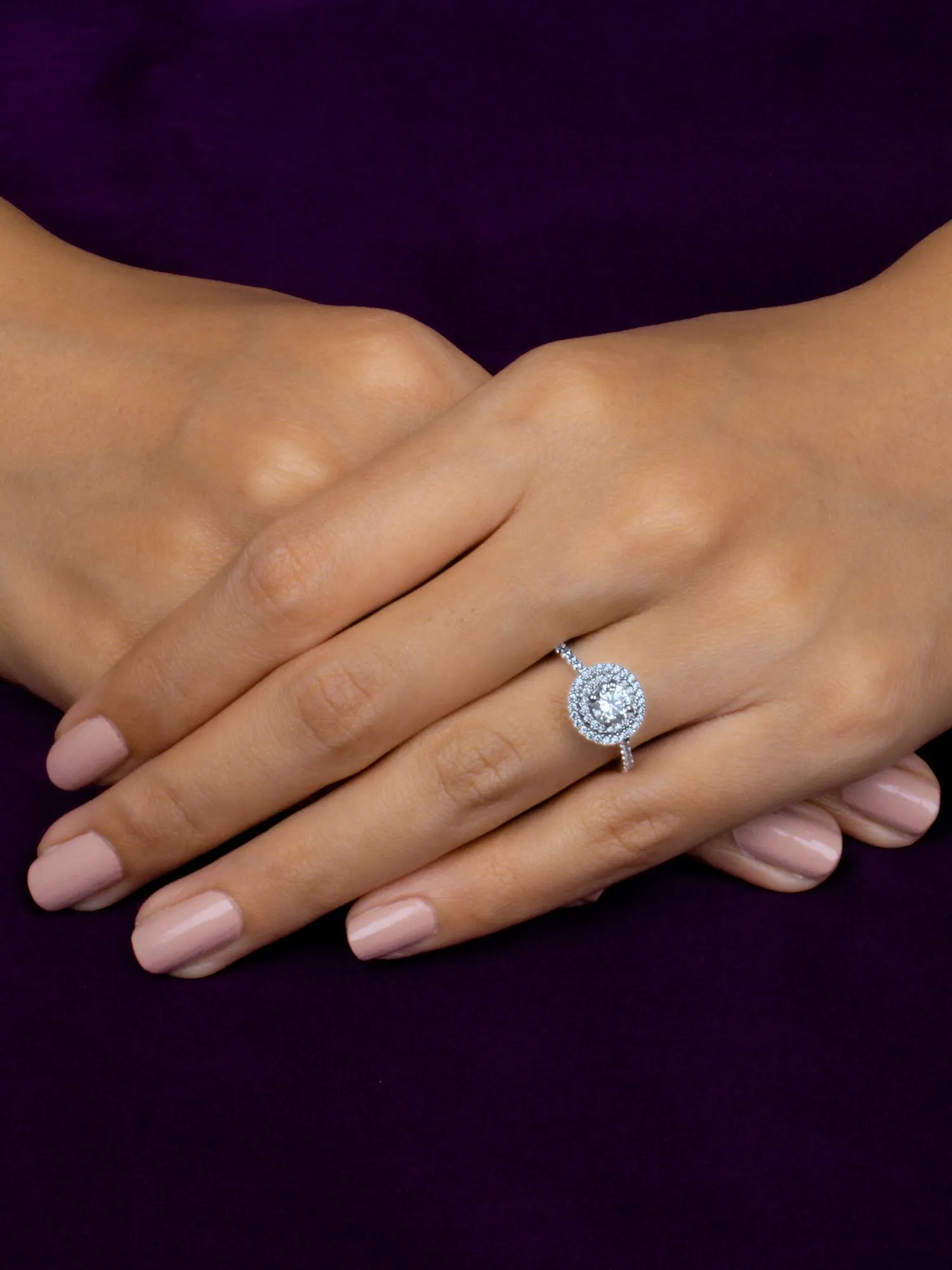 1.5 Carat Double Halo Round American Diamond Pure Silver Ring