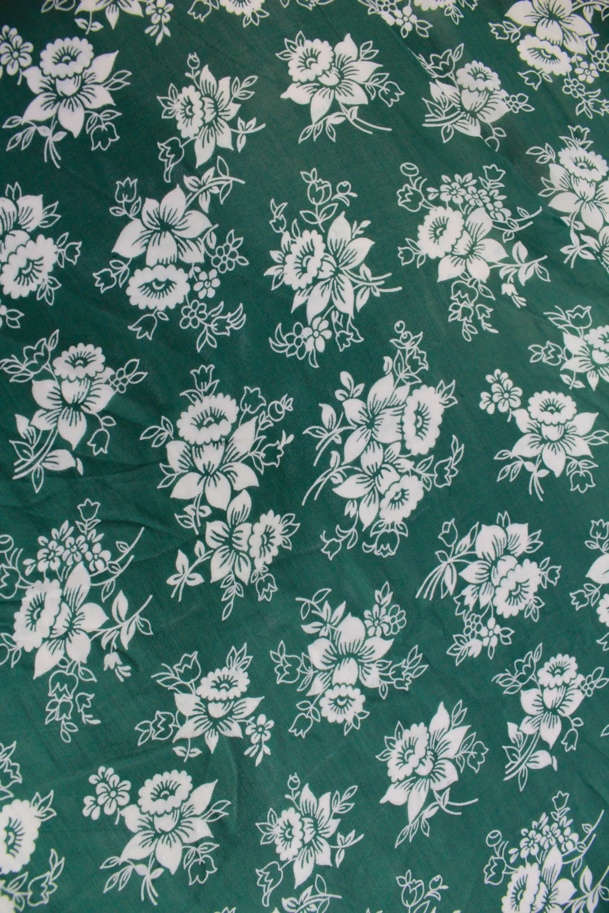 1940s Green Floral Nylon Fabric, 6.5 Yards, Green and White Flower Print