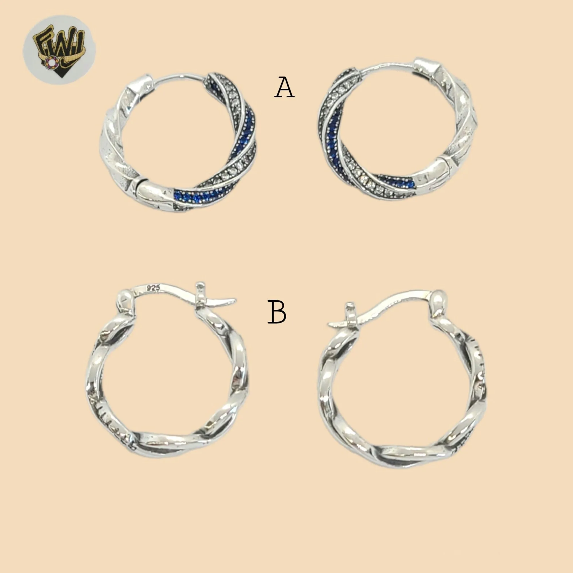 (2-4216) 925 Sterling Silver - Zircon Medium Hoops.