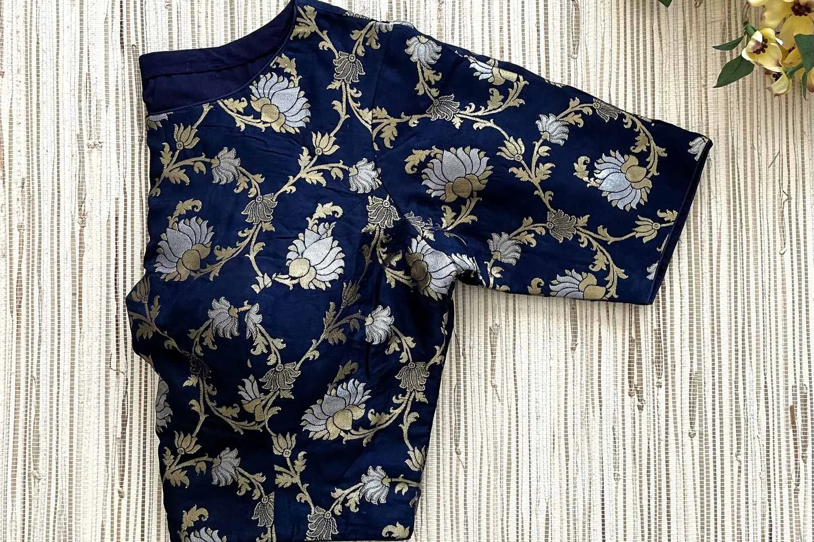 42A005 Navy Blue Banarasi Blouse With Minakari And Zari Work