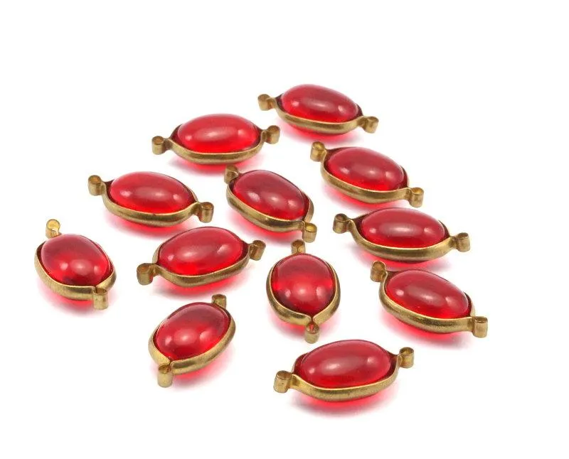 5 Vintage Red Plastic Bead With Brass Connectors 21x11 Mm Brc231  Y268