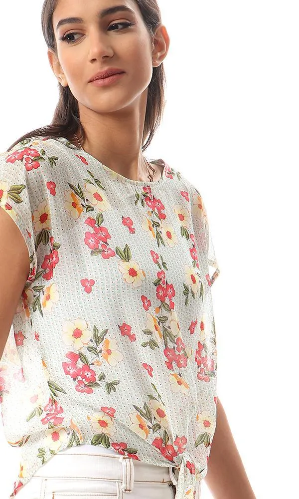 57082 Multicolour Floral Chiffon Blouse With Front Tie