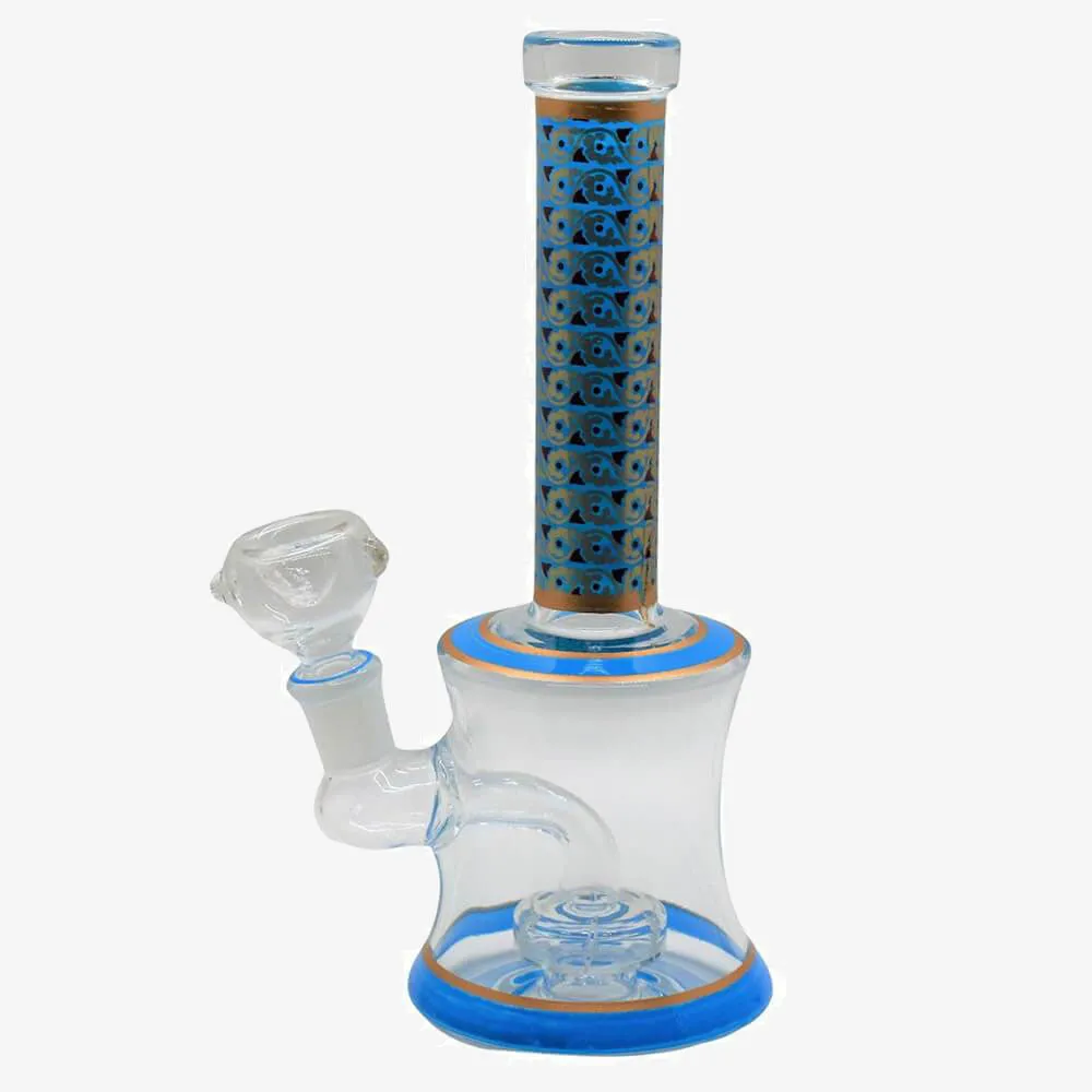 8" Full Pattern Blue Glass Bong