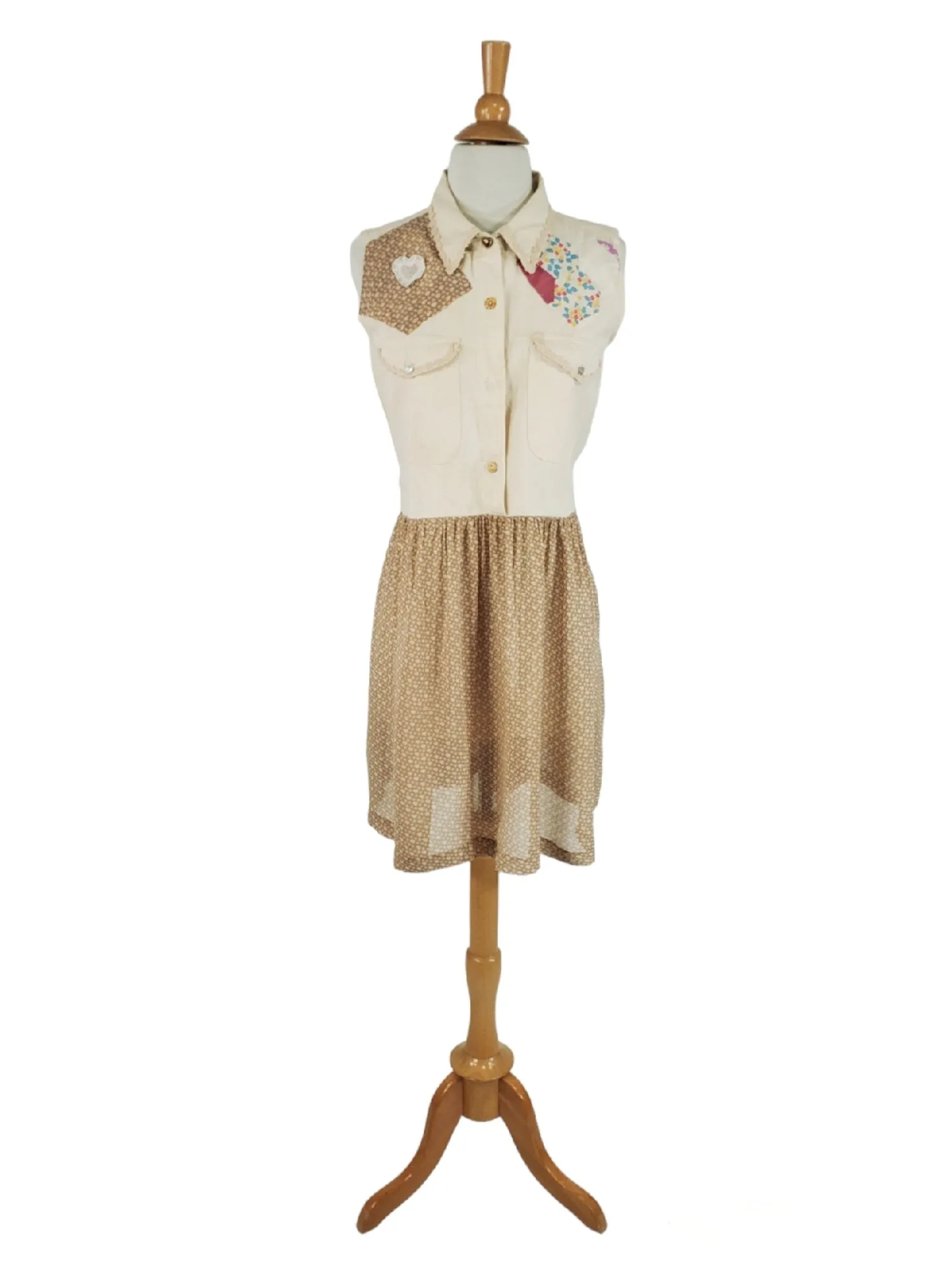 90s Melinda Zoller Ivory Denim Patchwork Dress - med, lg