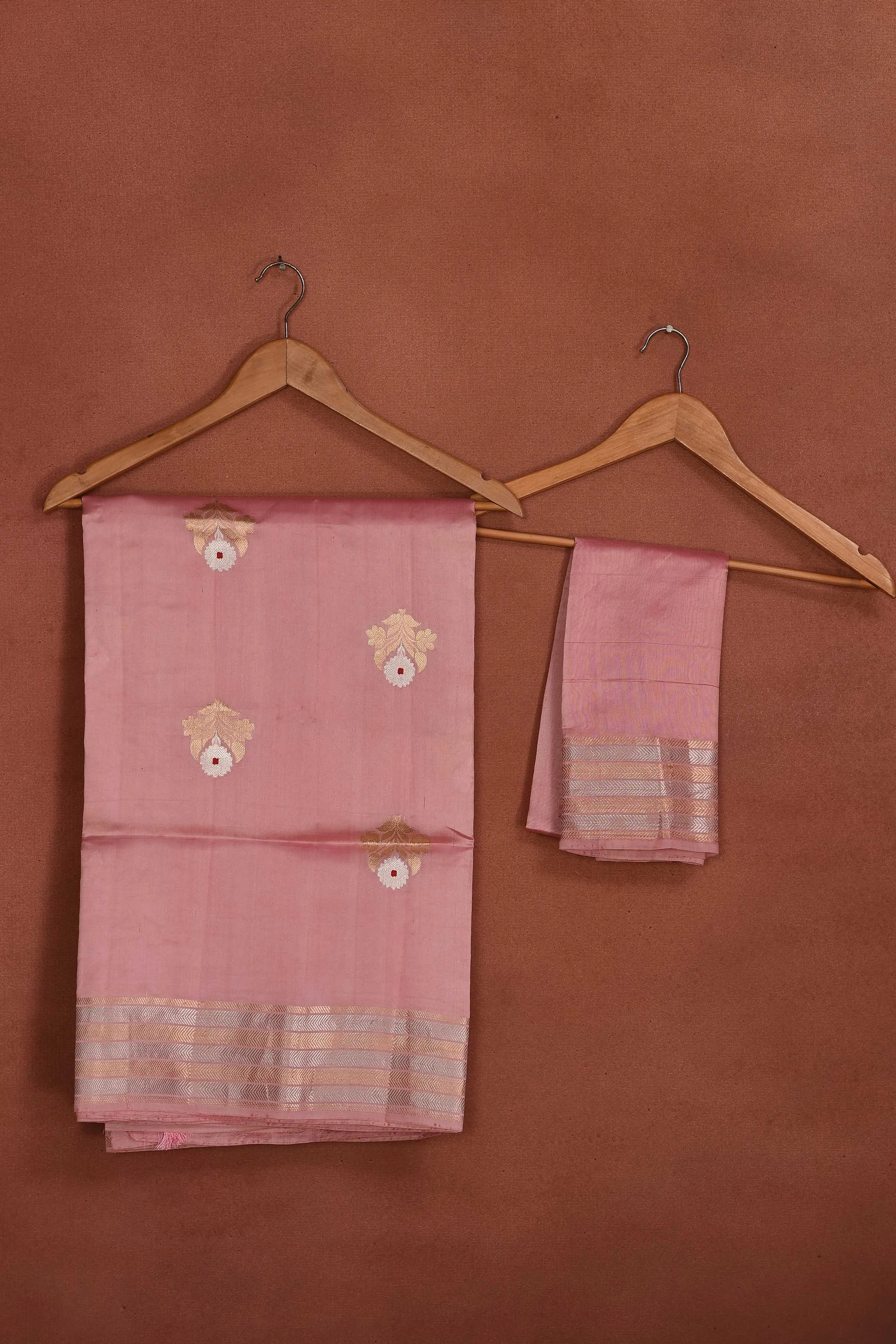 91A149-RO Light Pink Katan Silk Banarasi Saree with Floral Buta