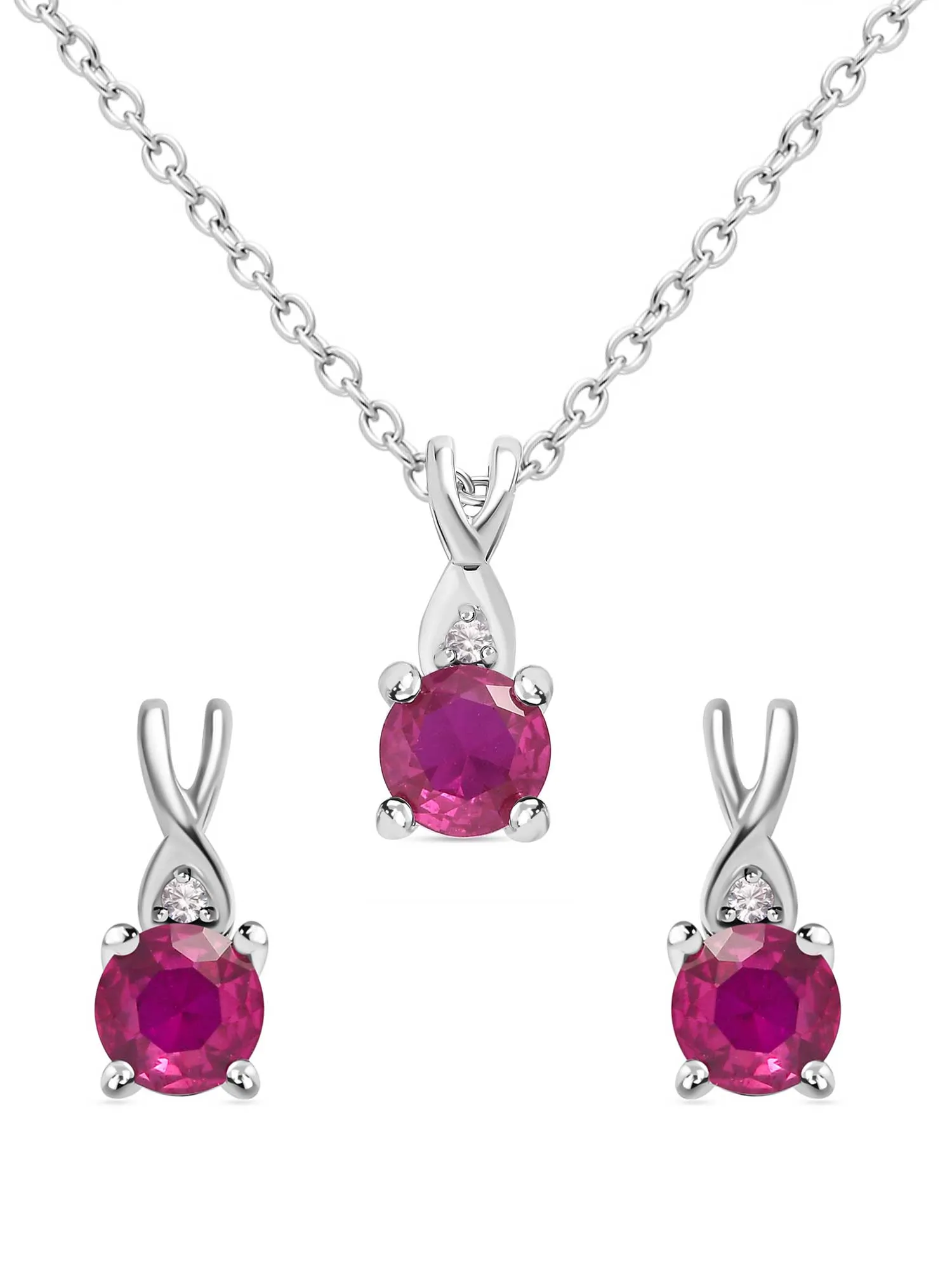 925 Sterling Silver Solitaire Ruby Jewellery Set For Women