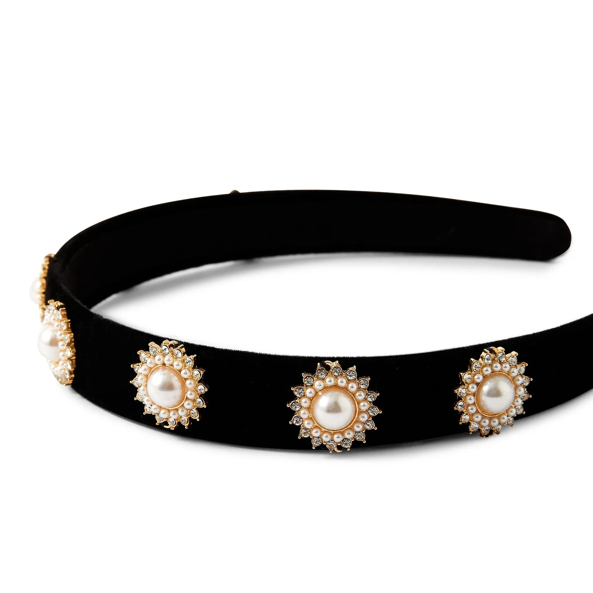 Accessorize London Black Pearl And Gem Badge Alice Hair Band