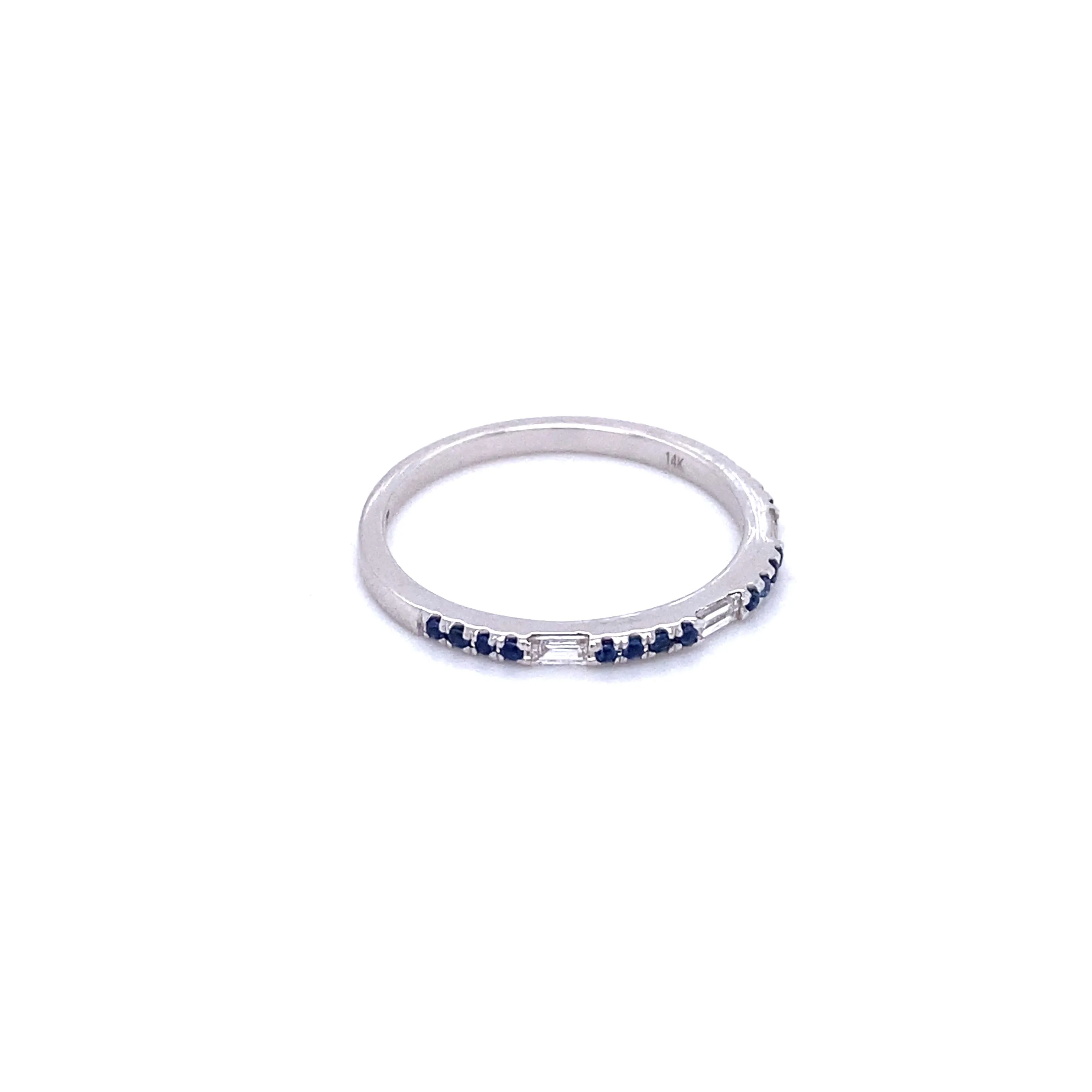 Alternating Sapphire and Baguette Diamond Stacker