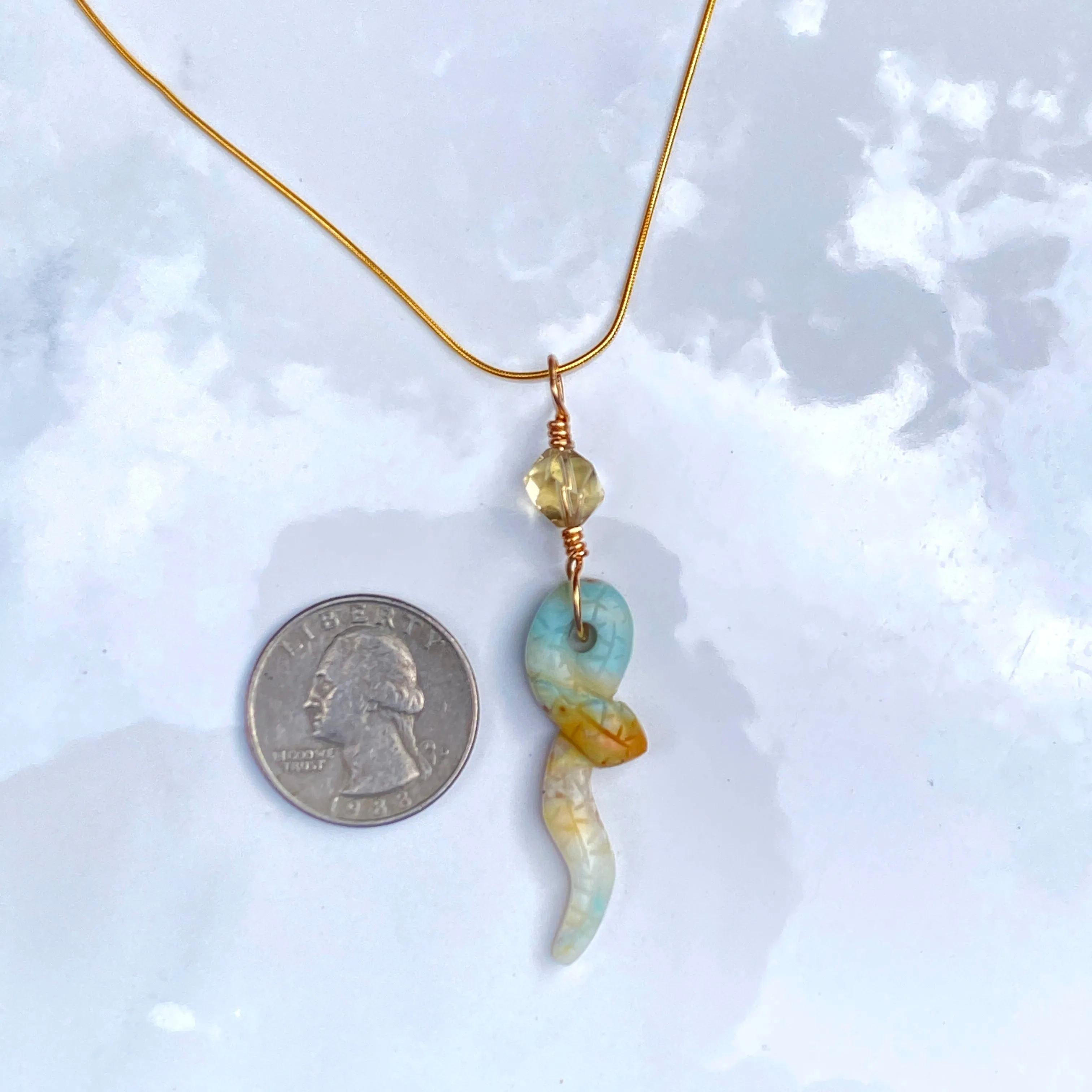 Amazonite Snake with Smoky Topaz gemstone on 18 kt Gold over Sterling Vermeil Necklace