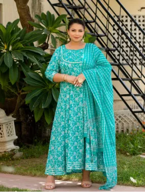 Anarkali Plus Size Turquoise Kurti Dupatta Set UK NEXT DAY