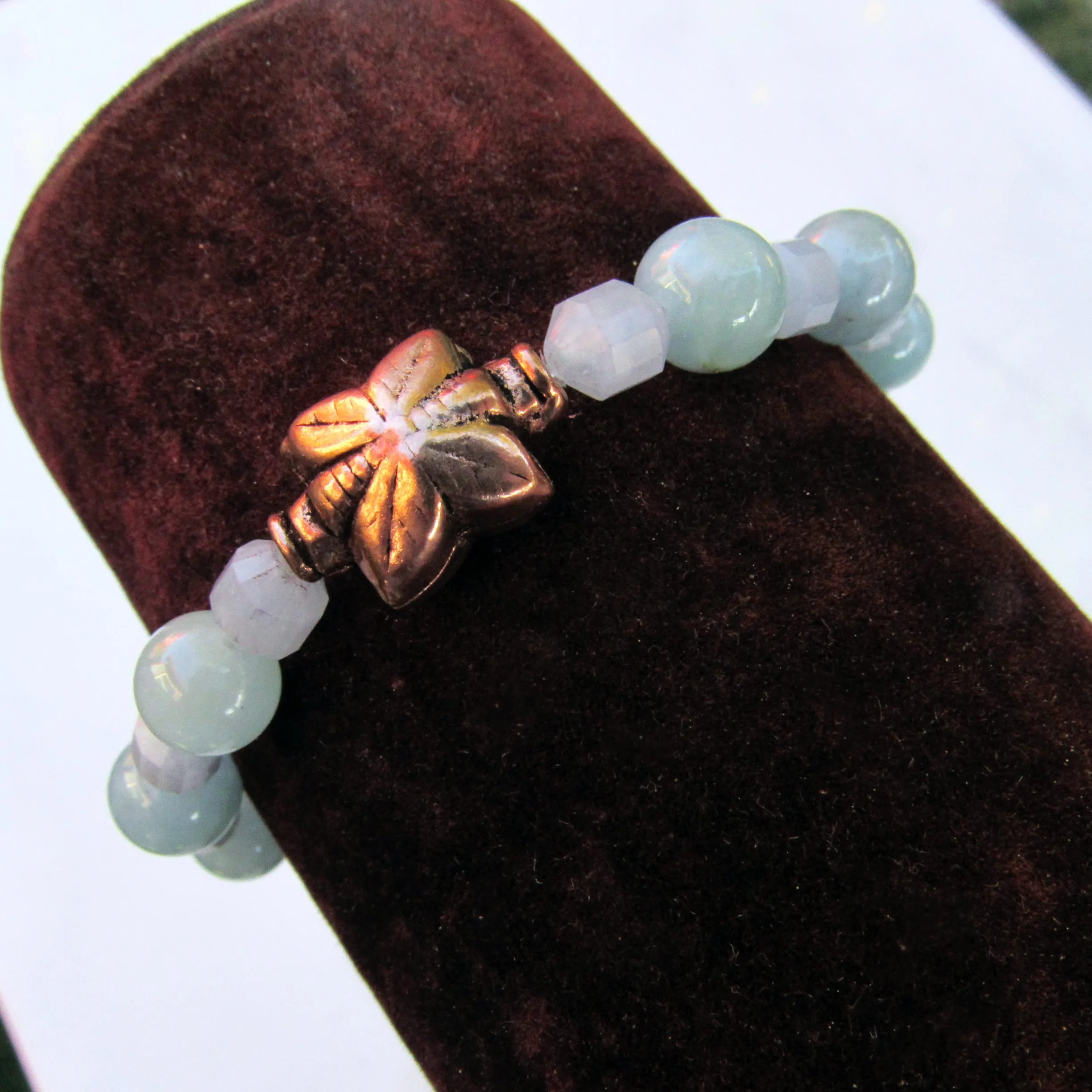 Aquamarine gemstone and Copper Butterfly stretch Bracelet