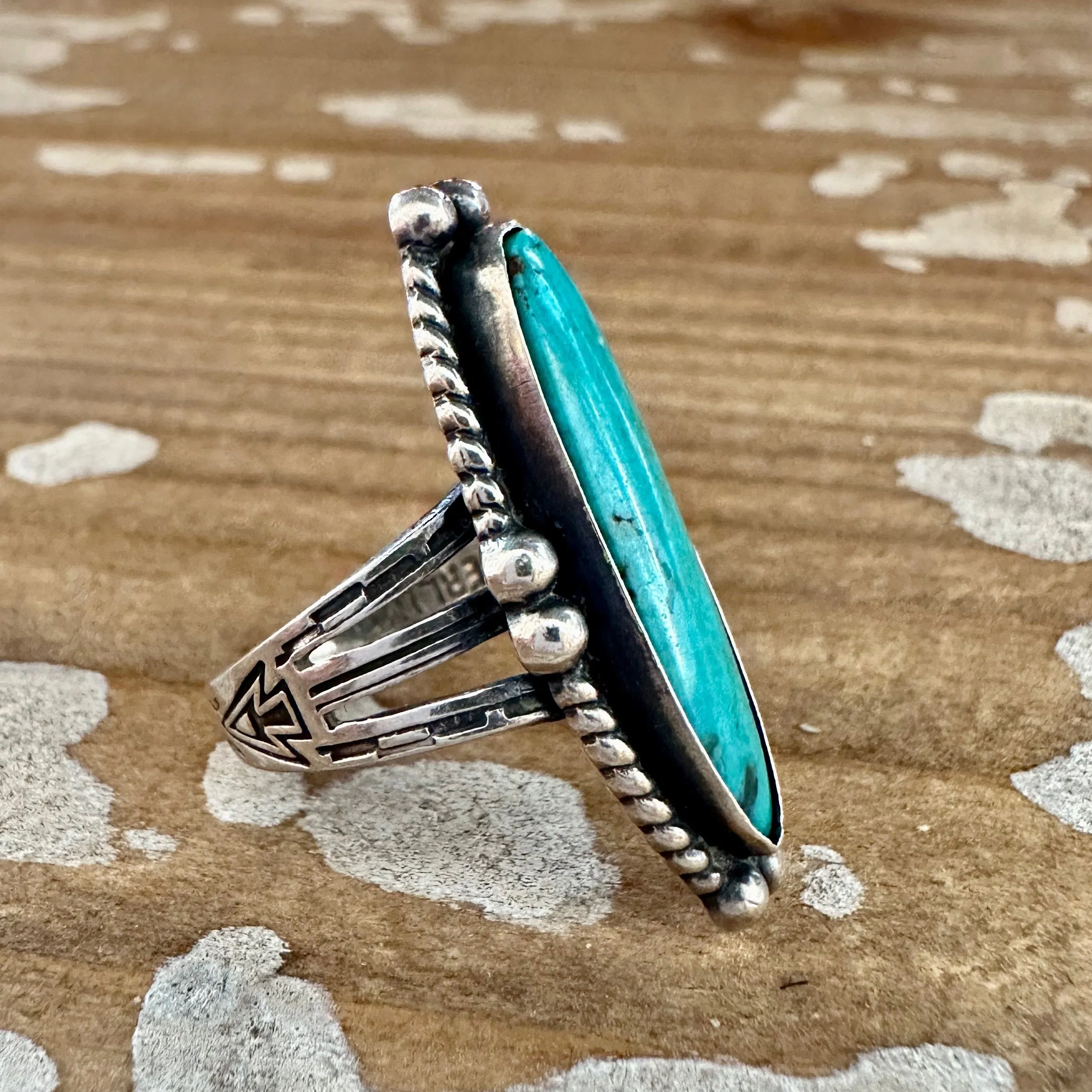 ARCHER'S LOVE Vintage Handmade Ring Sterling Silver, Turquoise  Size 6 1/4