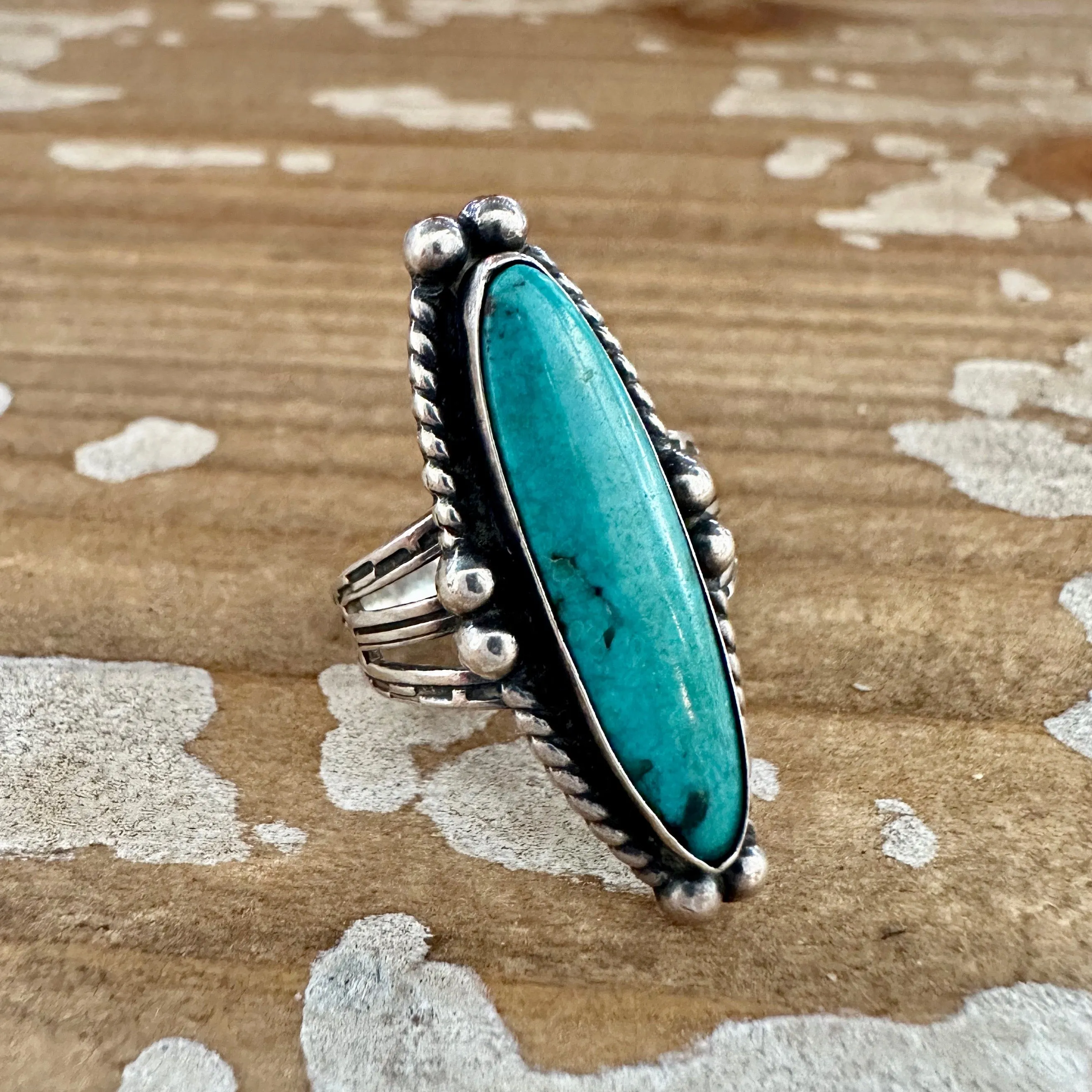 ARCHER'S LOVE Vintage Handmade Ring Sterling Silver, Turquoise  Size 6 1/4