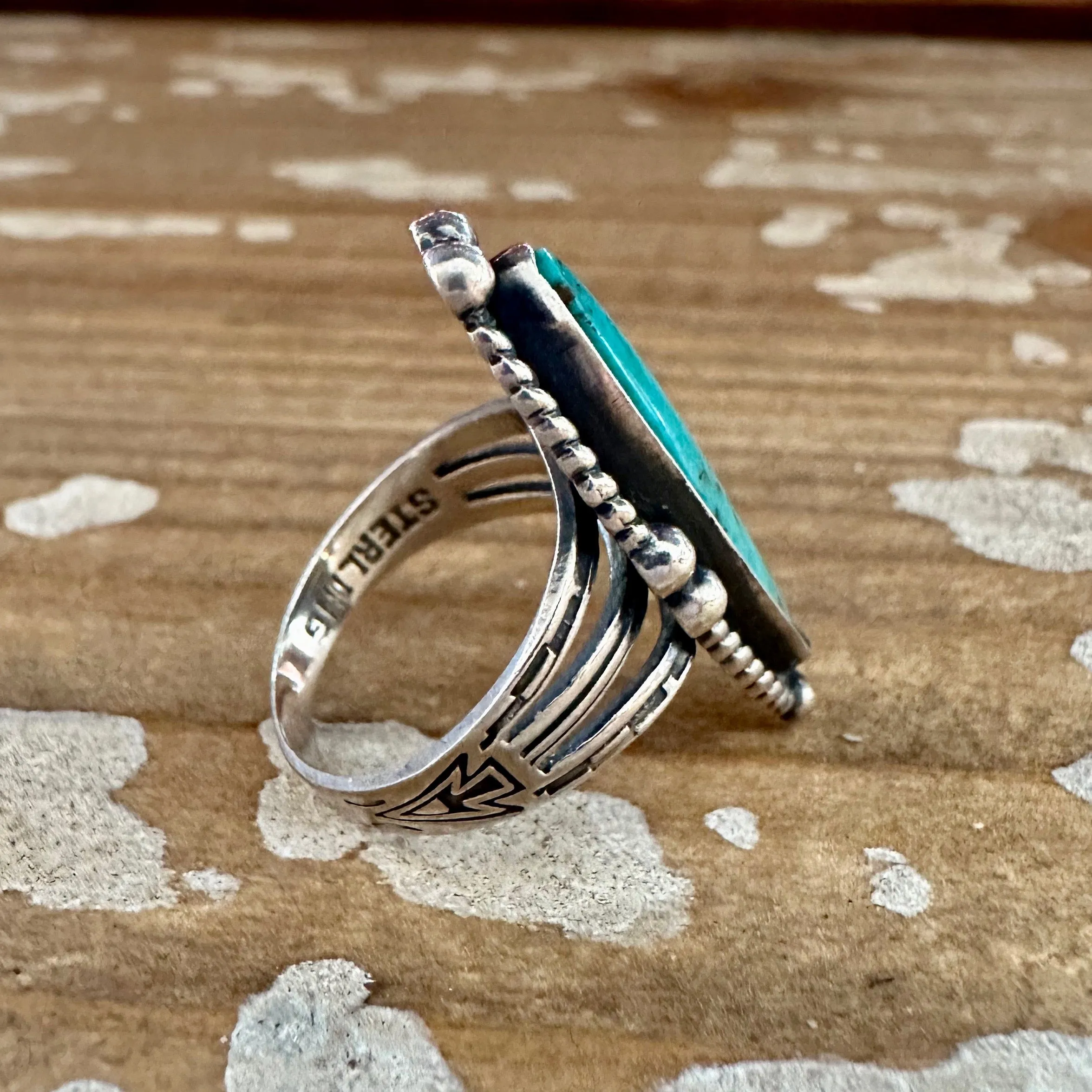 ARCHER'S LOVE Vintage Handmade Ring Sterling Silver, Turquoise  Size 6 1/4