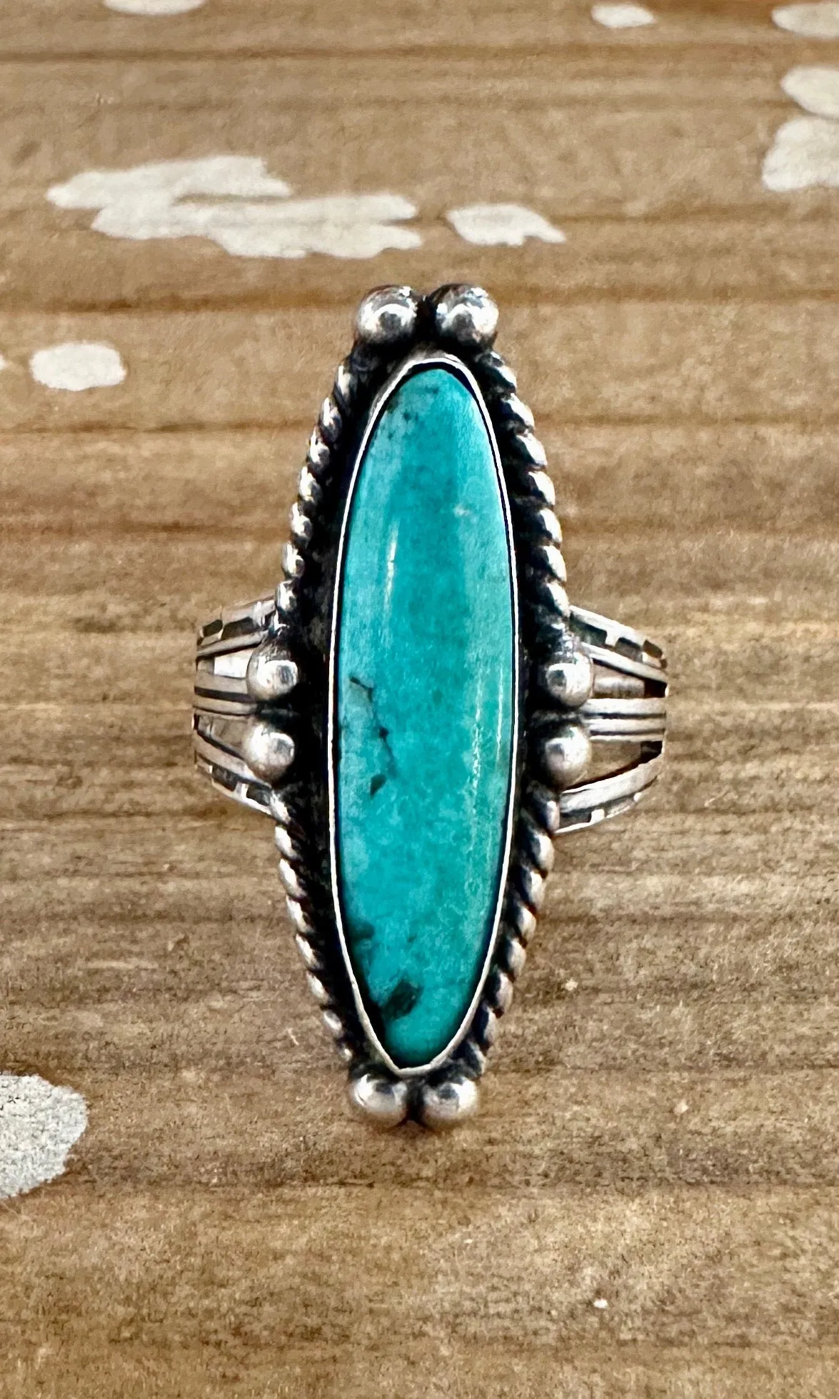 ARCHER'S LOVE Vintage Handmade Ring Sterling Silver, Turquoise  Size 6 1/4