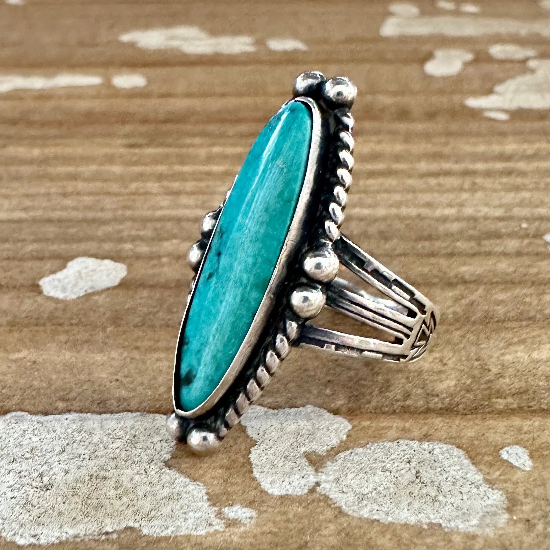 ARCHER'S LOVE Vintage Handmade Ring Sterling Silver, Turquoise  Size 6 1/4