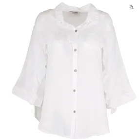 Astrid Italy Hampton Ruffle Detail Linen Blouse in White