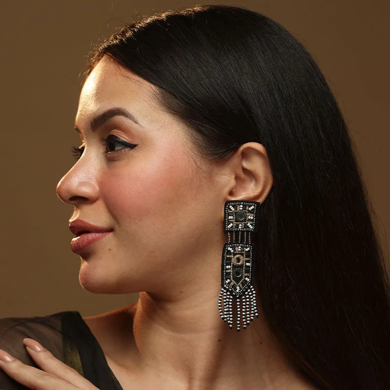 Banjaran long black hand embroidered earring