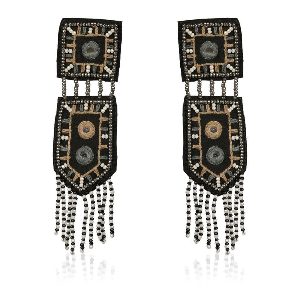 Banjaran long black hand embroidered earring