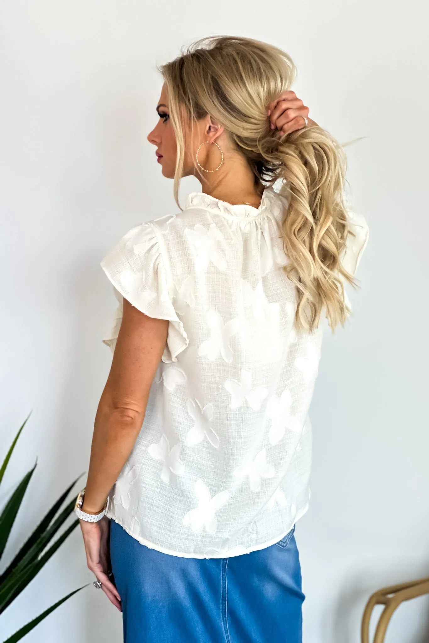 Be Lifted Higher Floral Burnout Blouse : Cream