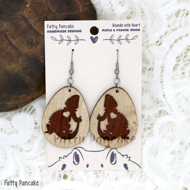 Bearded Dragon with Heart Dangle Earrings