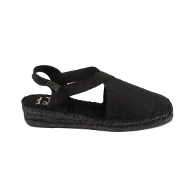 Black Linen Wedge Espadrille for Women - Verona-BK