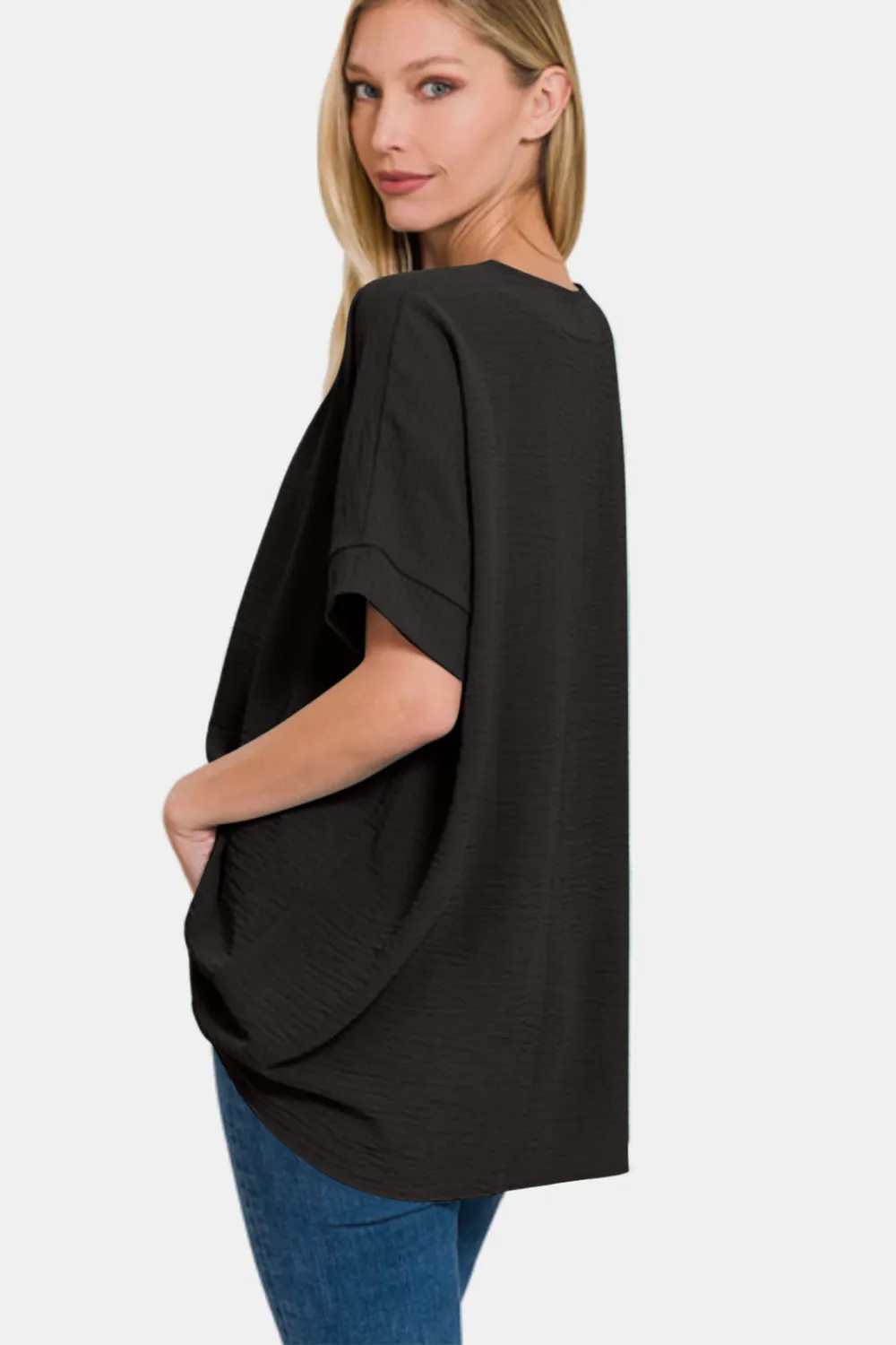 Black Long Tunic For Women Zenana Full Size V-Neck Short Sleeve Top