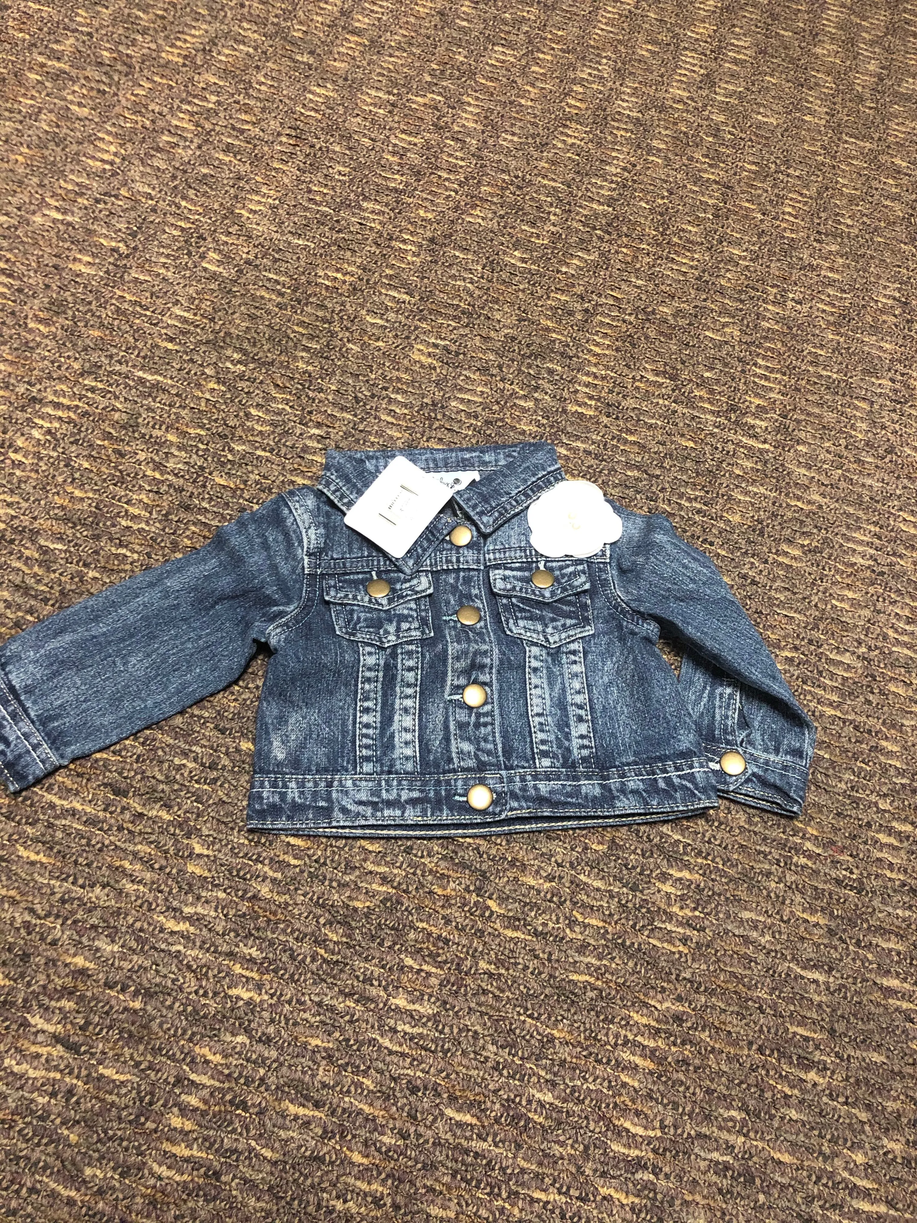 Blue Girl Jean Jacket with White Flower - 6 -12 Month