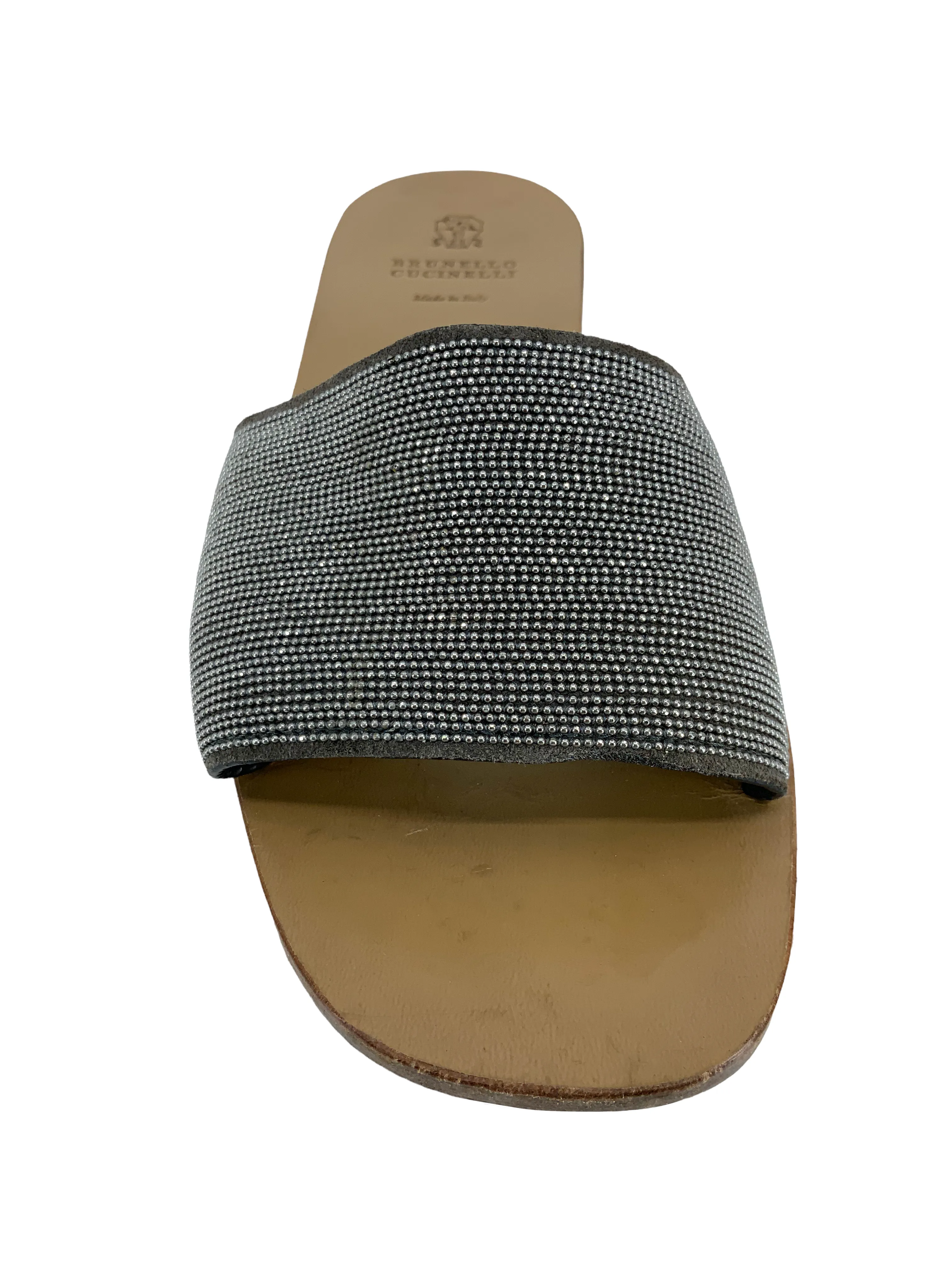 Brunello Cucinelli Bead-Embellished Leather Slides Size 6