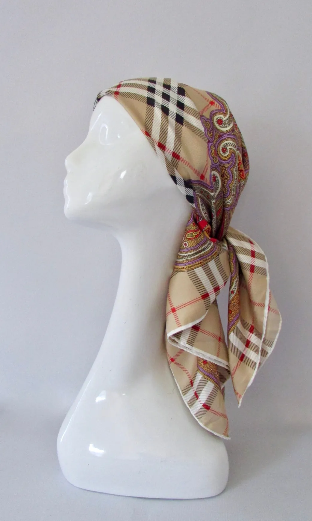 BURBERRY Vintage 80s Large Tartan Plaid Silk Scarf