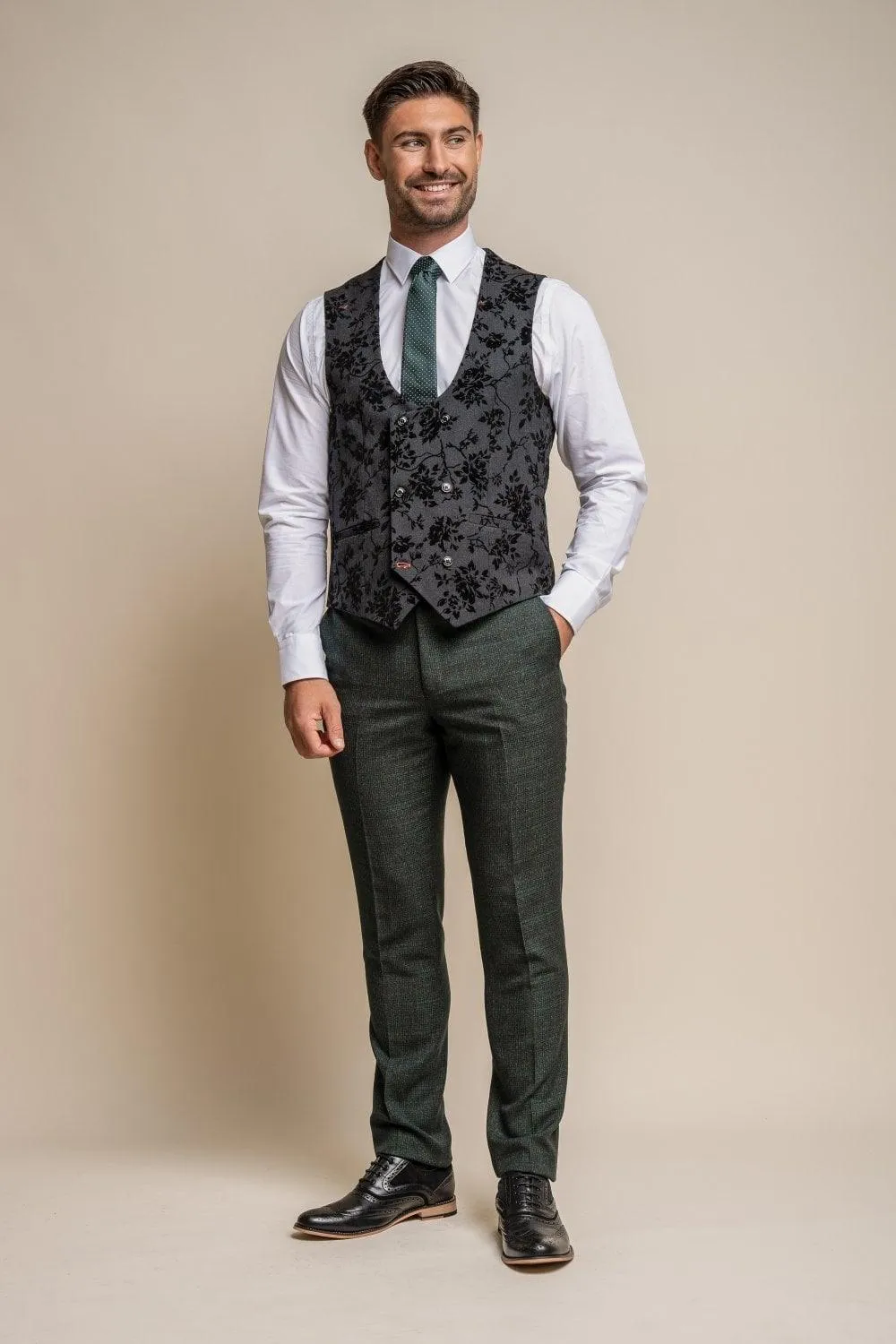 Caridi Olive Suit with Georgi Floral Waistcoat