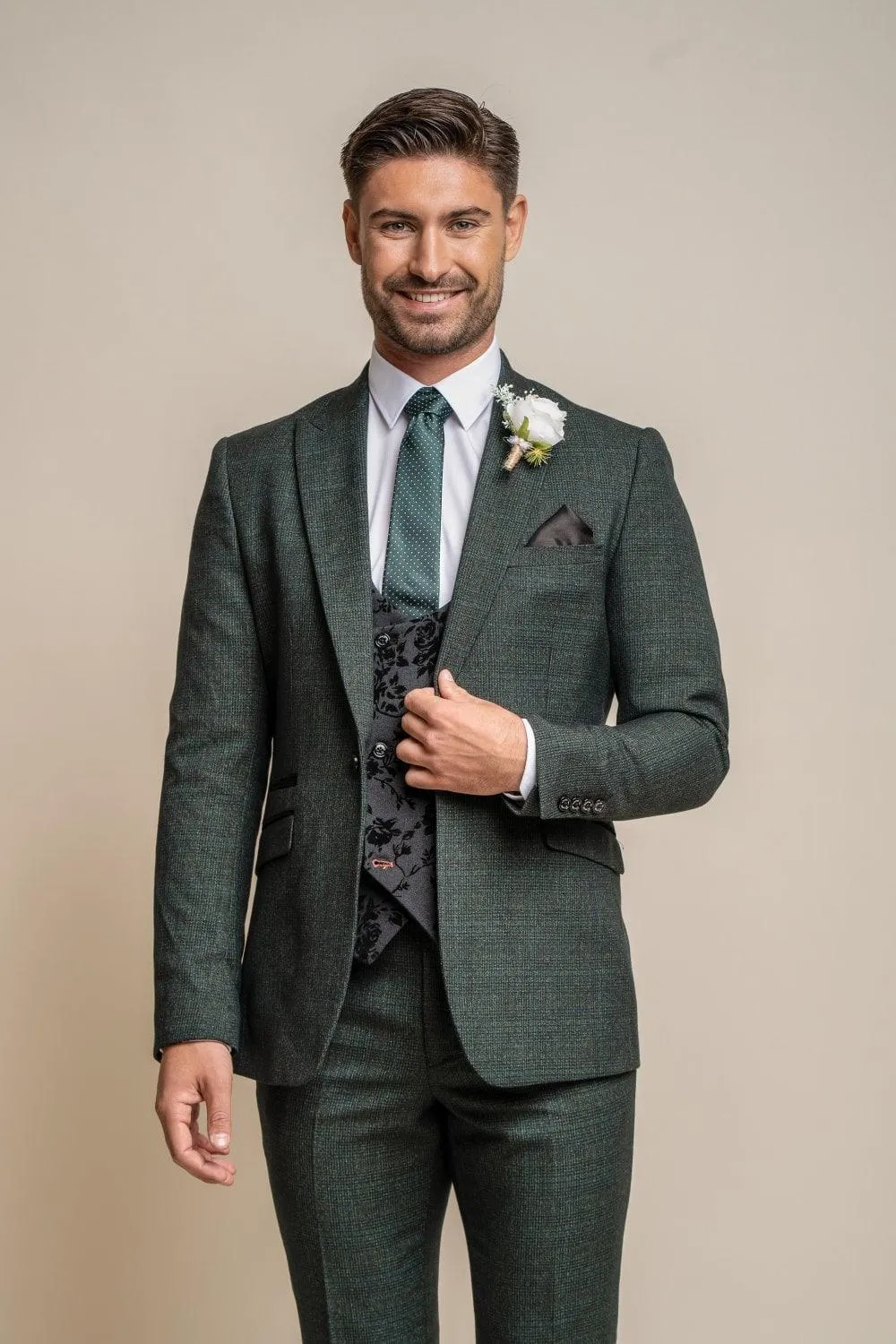 Caridi Olive Suit with Georgi Floral Waistcoat