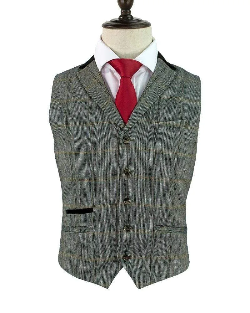 Cavani Connall Brown Tweed Check Style Waistcoat