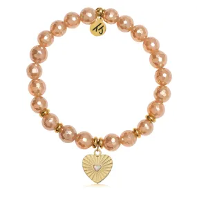 Champagne Agate Stone Bracelet with Heart Opal Gold Charm