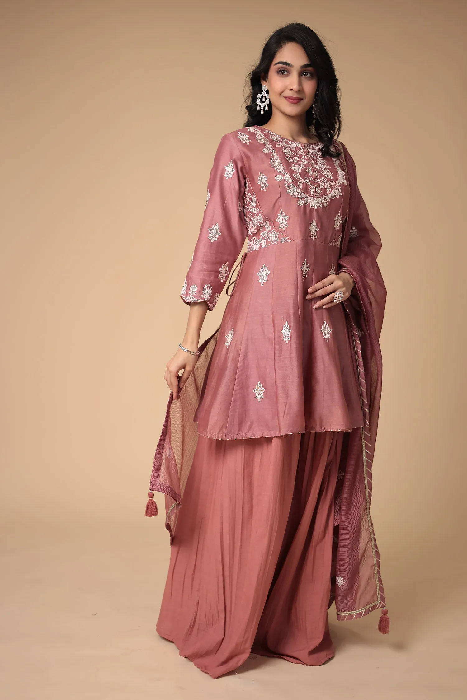 Chanderi Peplum Silk Suit with Embroidered work