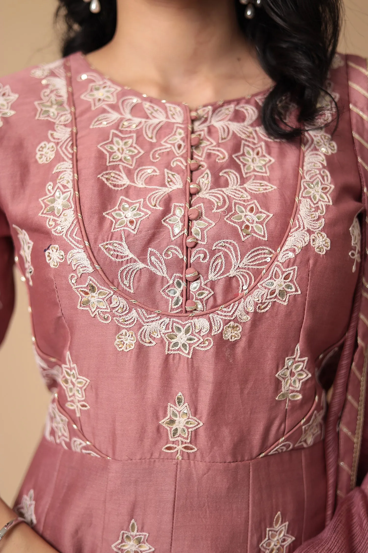 Chanderi Peplum Silk Suit with Embroidered work