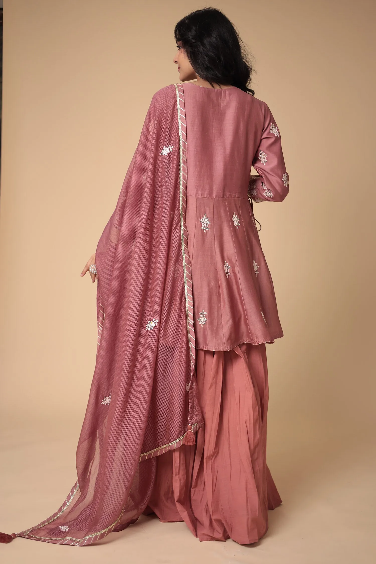 Chanderi Peplum Silk Suit with Embroidered work