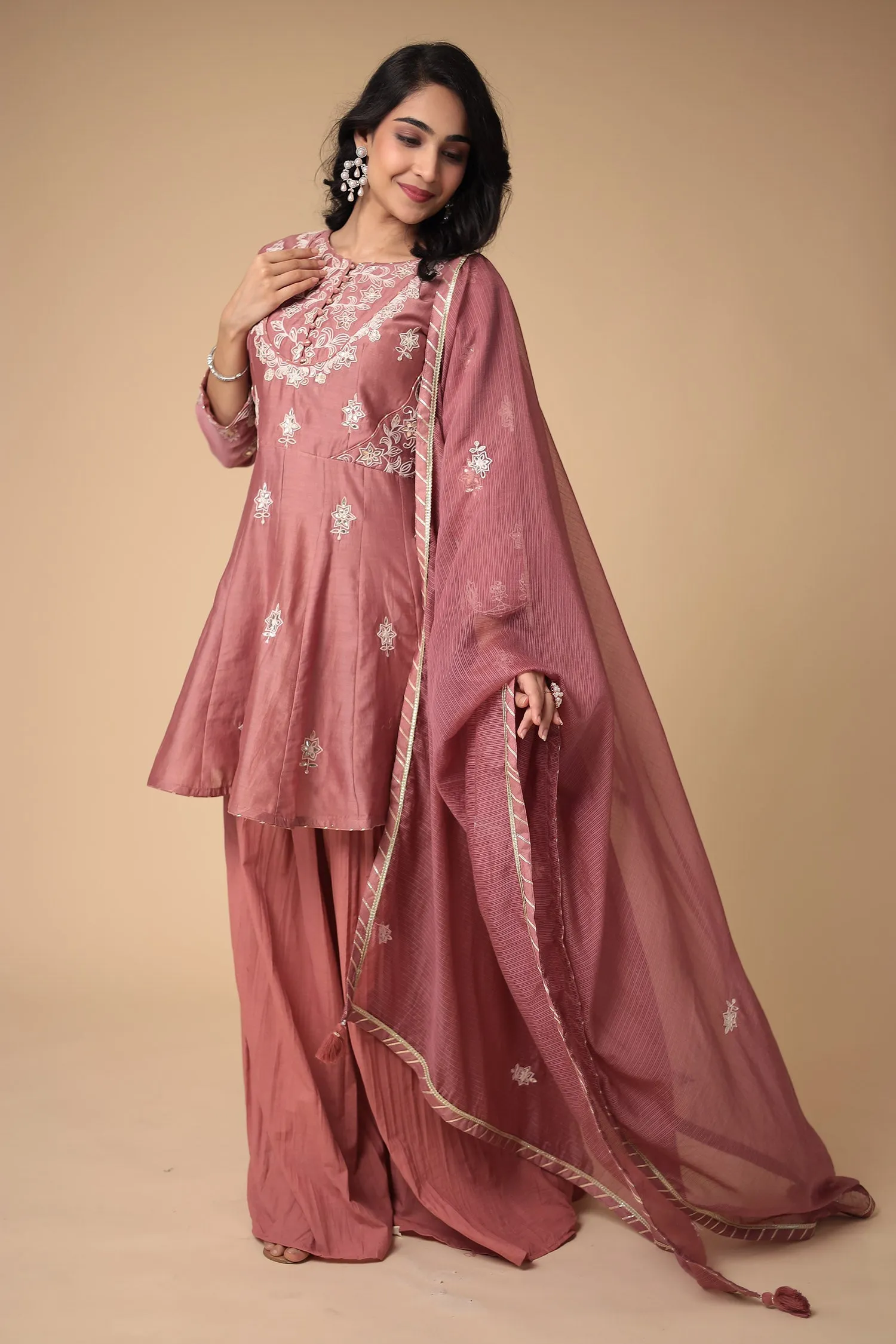 Chanderi Peplum Silk Suit with Embroidered work