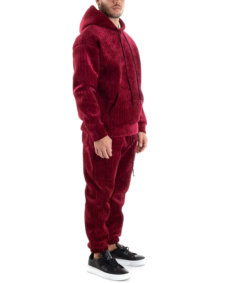 Completo Tuta Uomo Basic Bordeaux Scuba Costine Felpa Con Cappuccio Pantaloni GIOSAL-OU2220A