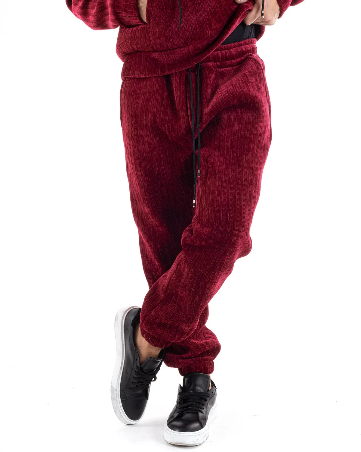 Completo Tuta Uomo Basic Bordeaux Scuba Costine Felpa Con Cappuccio Pantaloni GIOSAL-OU2220A